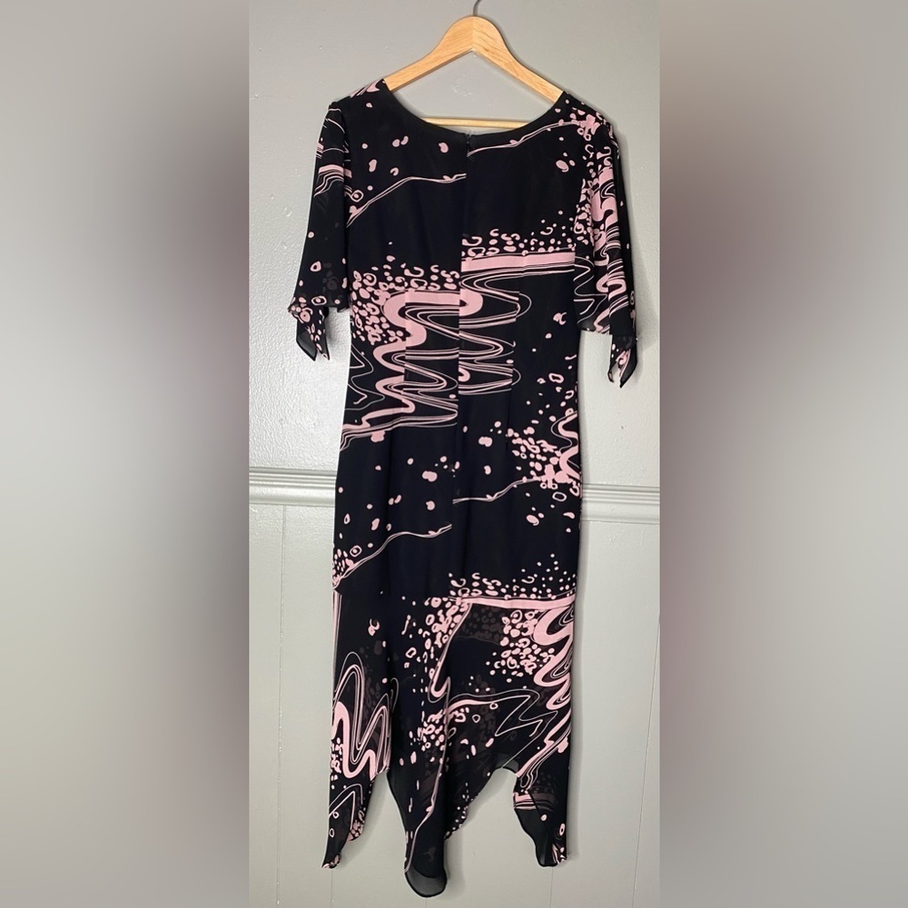 Clues Collections Dark Black Pink Geo design Fully Lined Womens size 6 Dress
